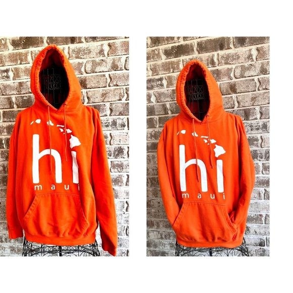 VTG Maui Hoodie Unisex Large Aloha Hawaii Orange Hooded Sweatshirt Hawai… - Picture 5 of 12